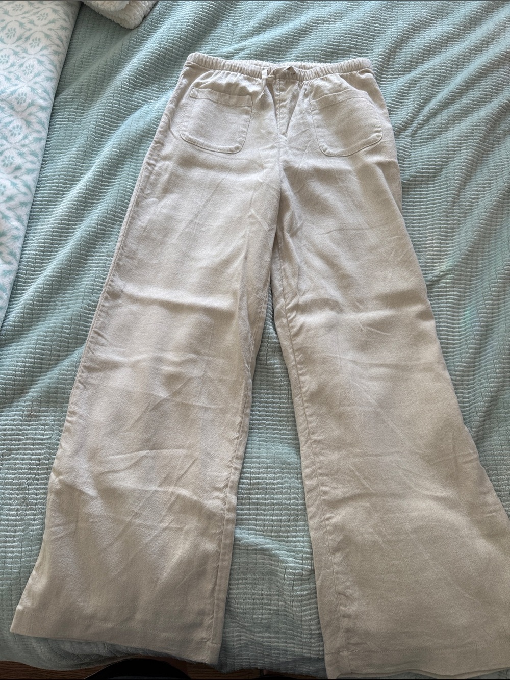 abercrombie kids Wide-Leg linen Pants in Light Beige